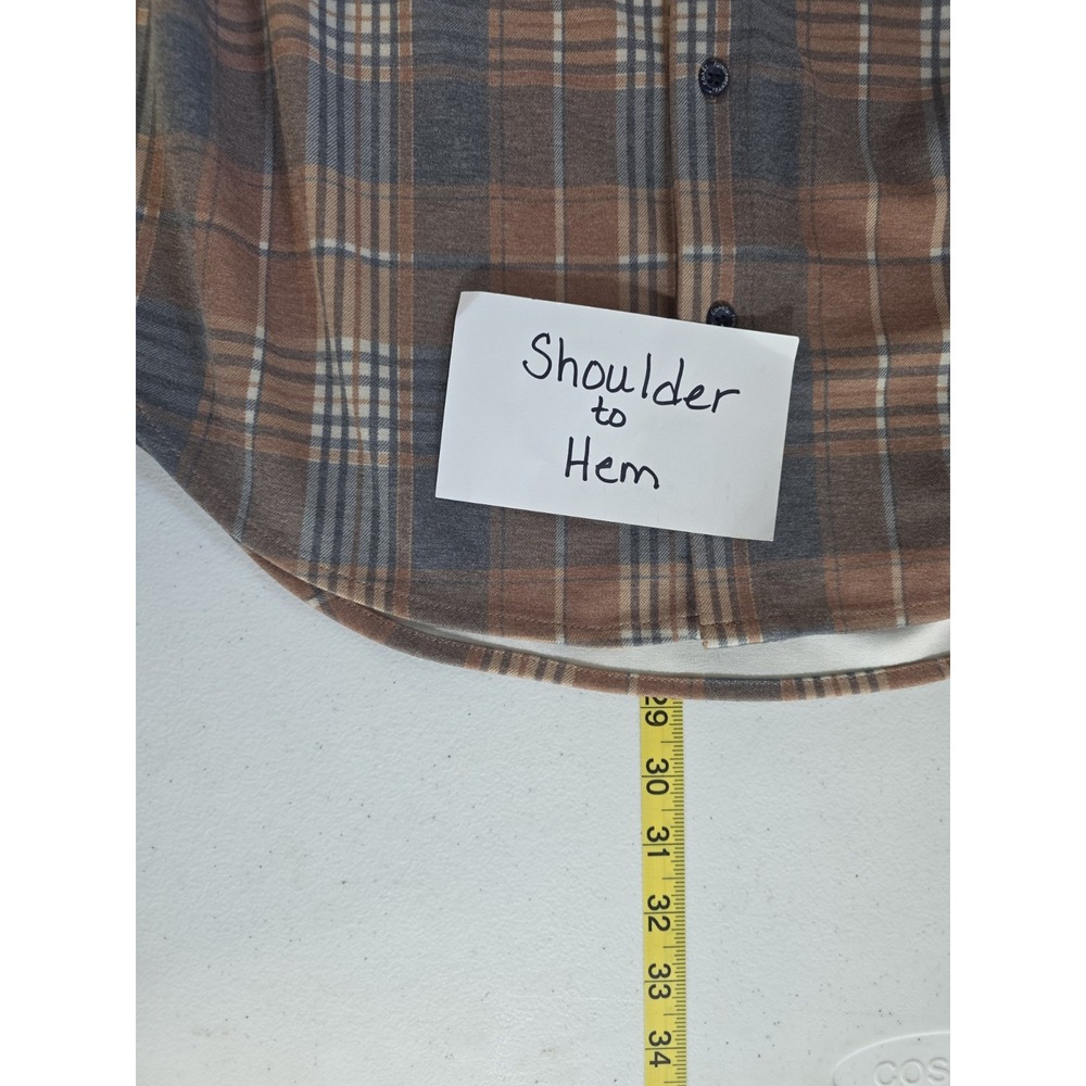 Fundamental Coast Mens Medium Plaid Long Sleeve Button Up Shirt Brown Casual - Picture 10 of 10